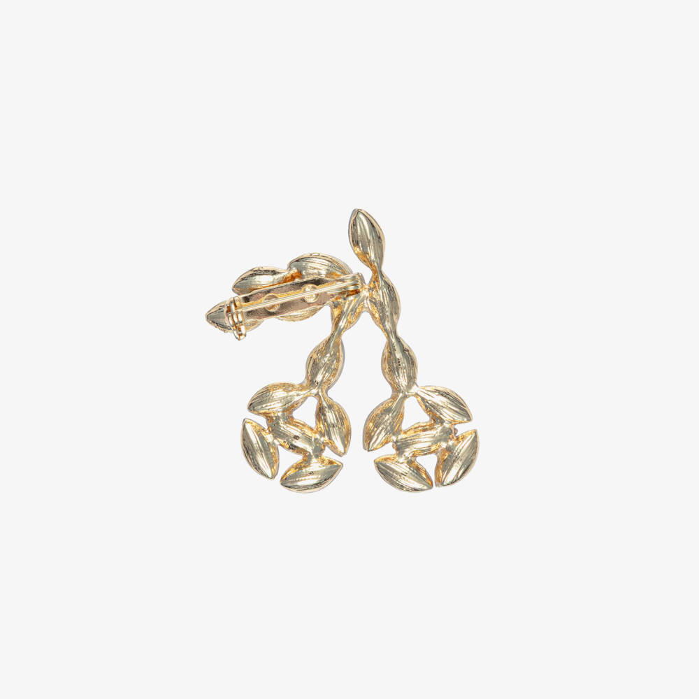 Bonpoint-Girls Gold Crystal Cherry Brooch Pin (4cm) | Childrensalon