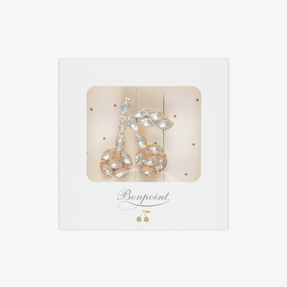 Bonpoint-Girls Gold Crystal Cherry Brooch Pin (4cm) | Childrensalon