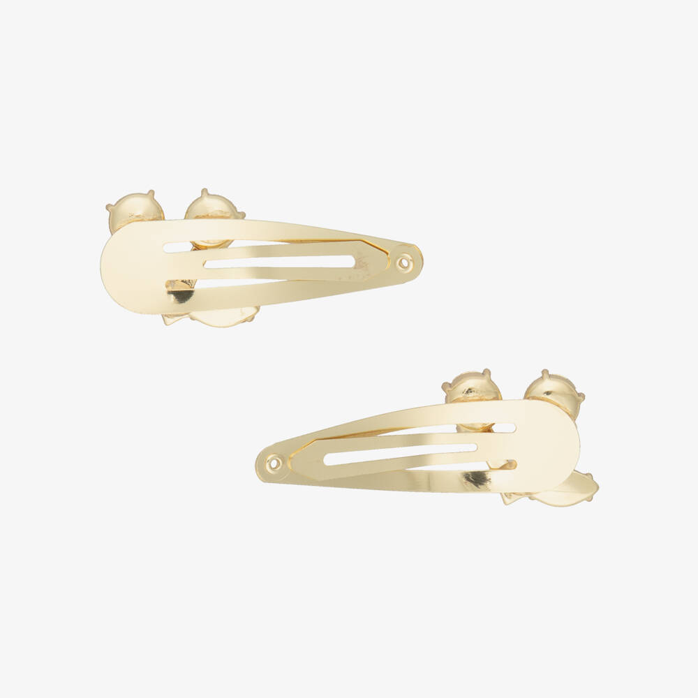 Bonpoint-Girls Gold & Pink Cherry Hair Clips (2 Pack) | Childrensalon