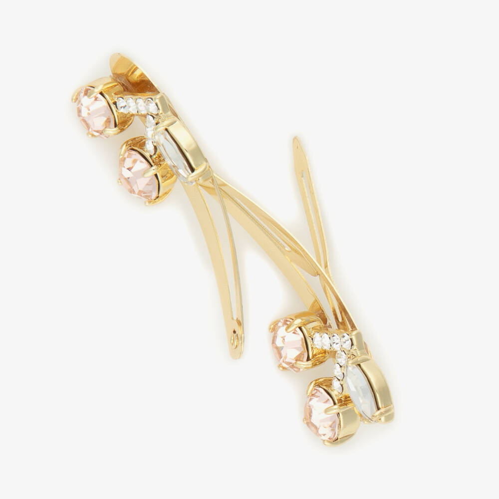 Bonpoint-Girls Gold & Pink Cherry Hair Clips (2 Pack) | Childrensalon