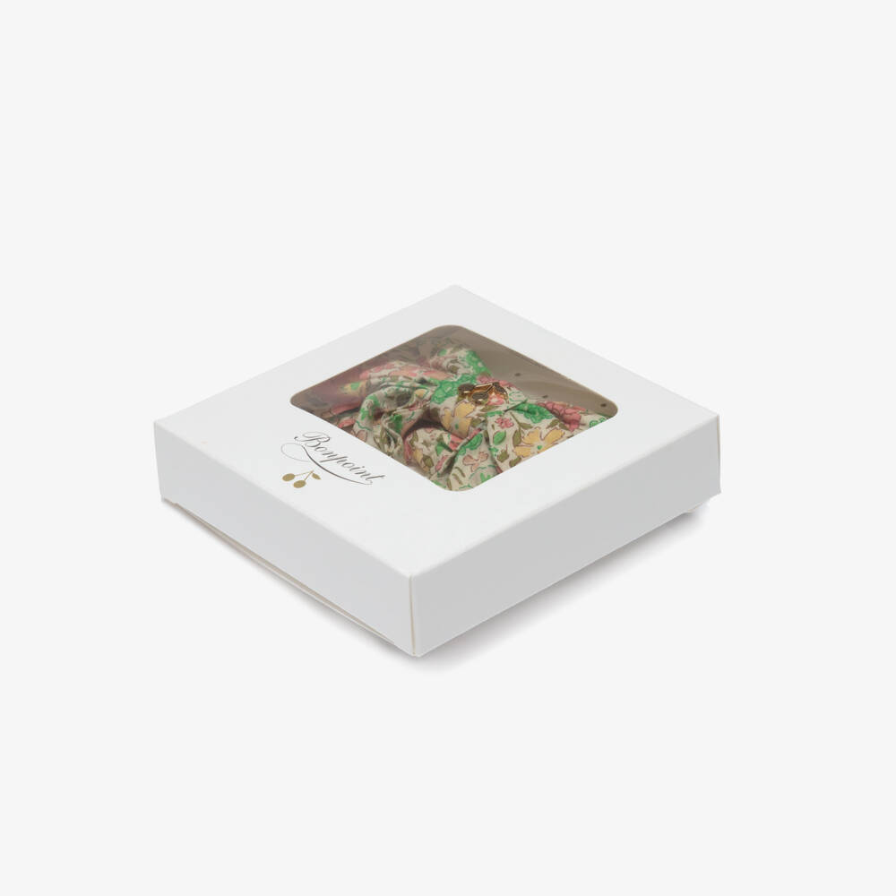 Bonpoint-Скранч зелёно-розовый из хлопка с принтом Liberty (10см) | Childrensalon