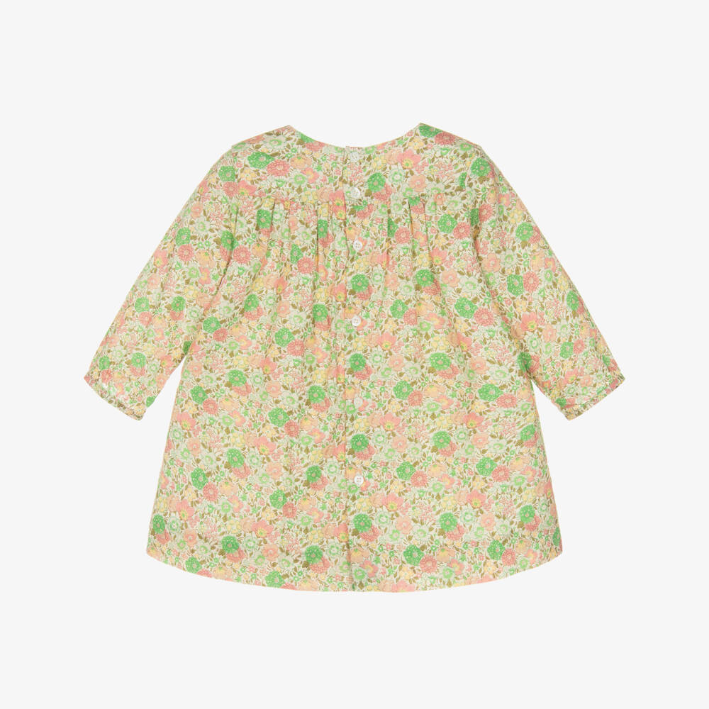 Bonpoint-Girls Green Floral Liberty Fabric Dress with Smocking | Childrensalon
