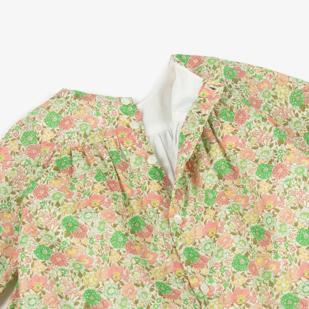 Bonpoint-Girls Green Floral Liberty Fabric Dress with Smocking | Childrensalon