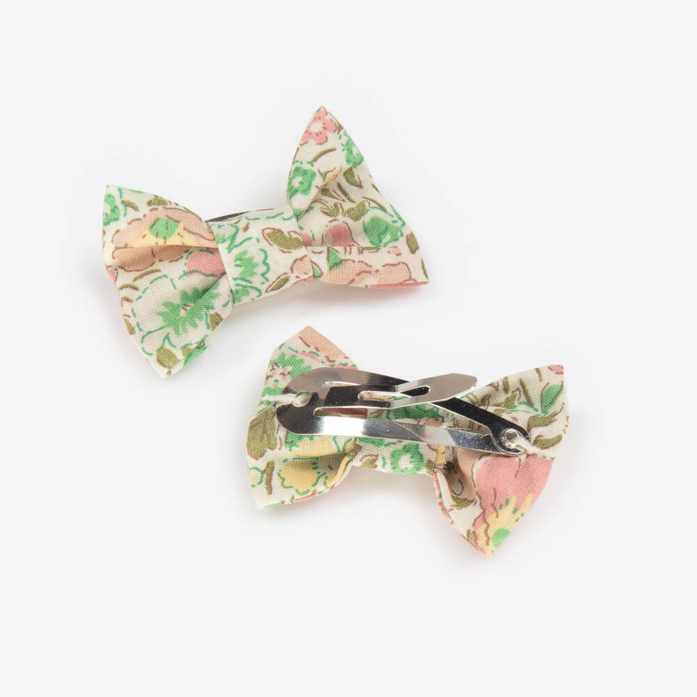 Bonpoint-Girls Green Floral Liberty Fabric Hair Clips (2 Pack) | Childrensalon
