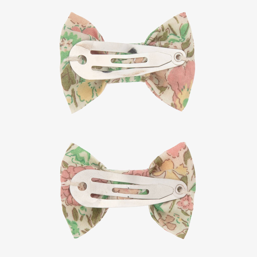 Bonpoint-Girls Green Floral Liberty Fabric Hair Clips (2 Pack) | Childrensalon