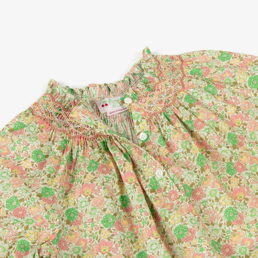 Bonpoint-Блузка зелёно-розовая с принтом Liberty для девочек | Childrensalon