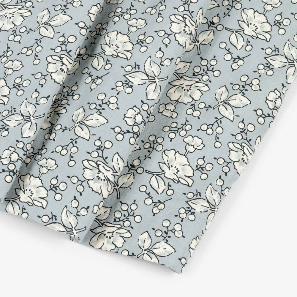 Bonpoint-Girls Grey Cotton Dress with Ivory Floral Print | Childrensalon