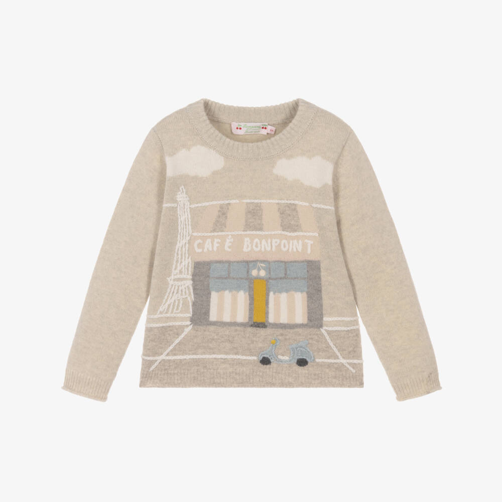Bonpoint-Girls Grey Wool Bonpoint Café Sweater | Childrensalon