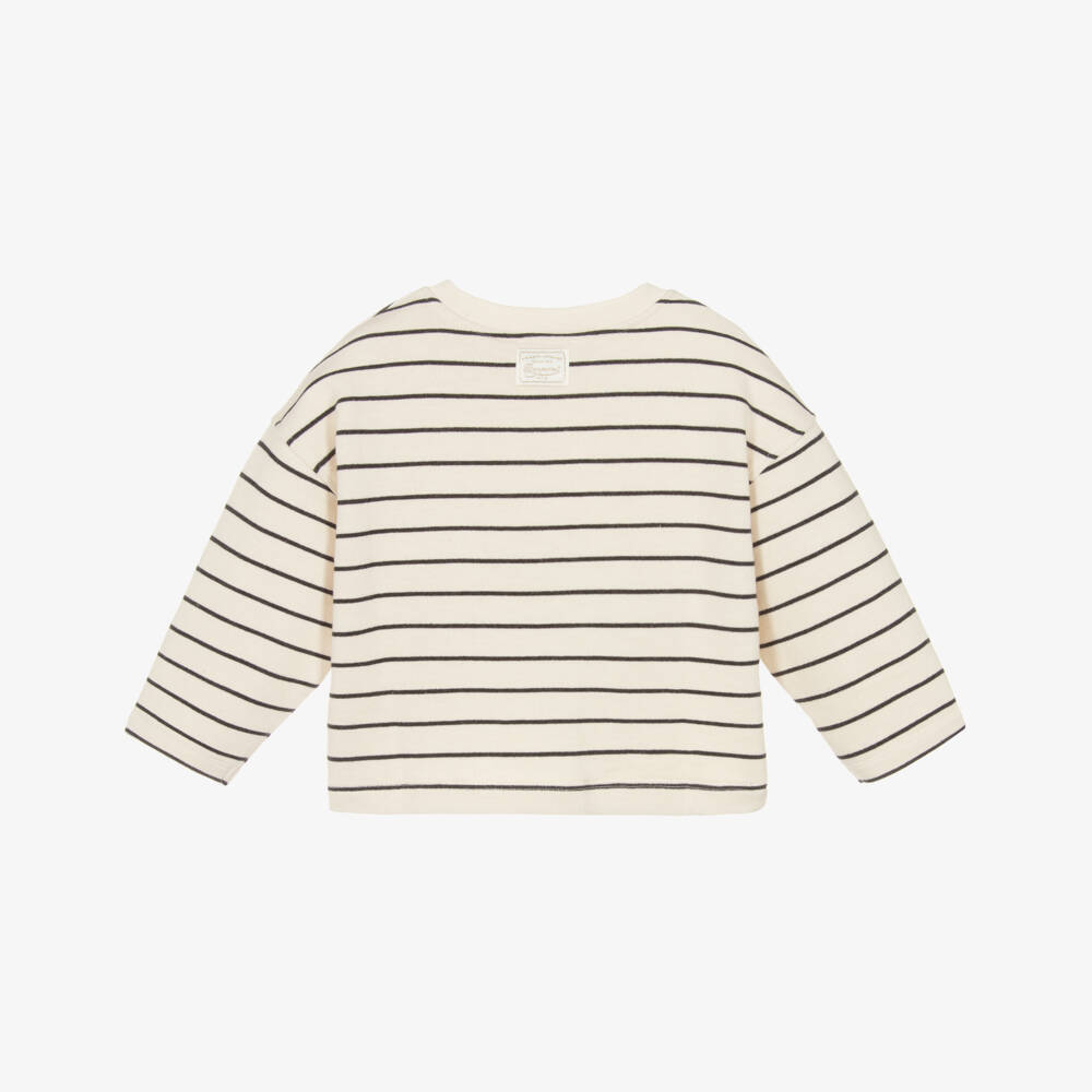 Bonpoint-Girls Ivory & Black Striped Cotton Sweatshirt | Childrensalon