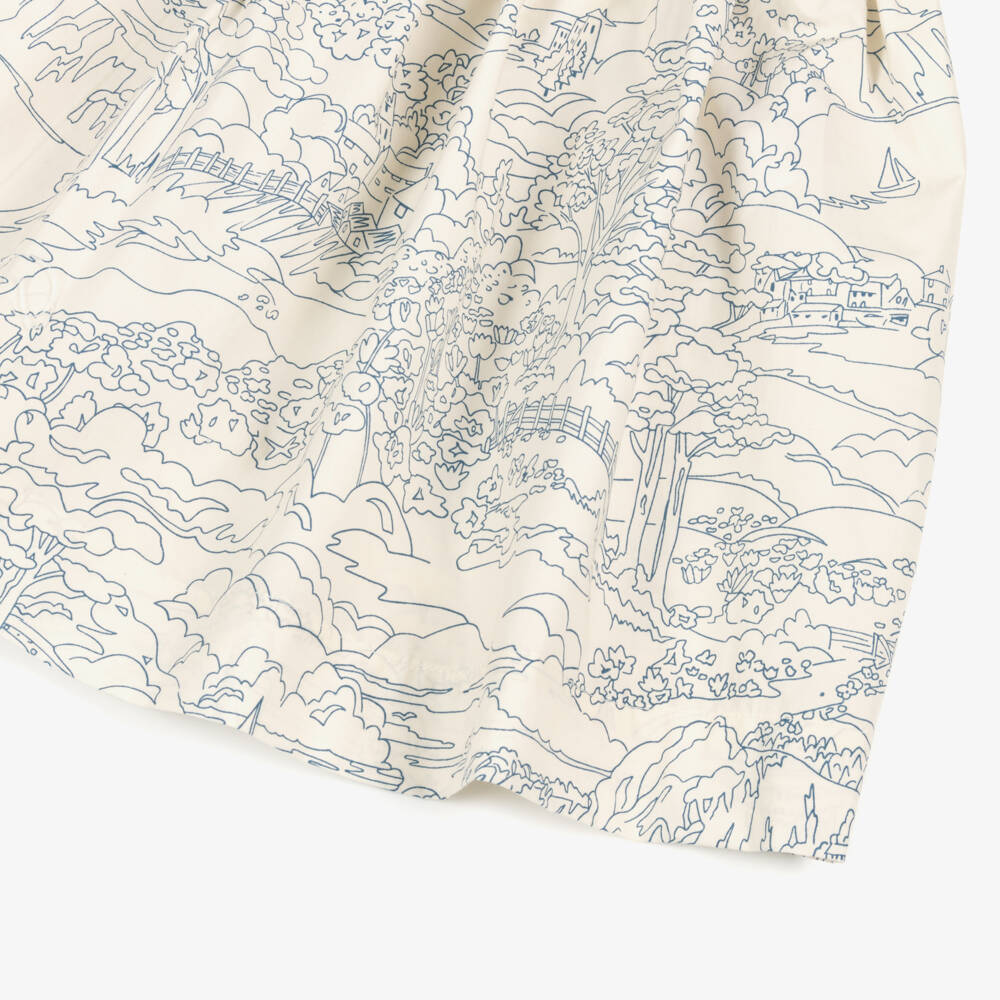 Bonpoint-Girls Ivory & Blue Cotton Scenic Liberty Print Dress | Childrensalon