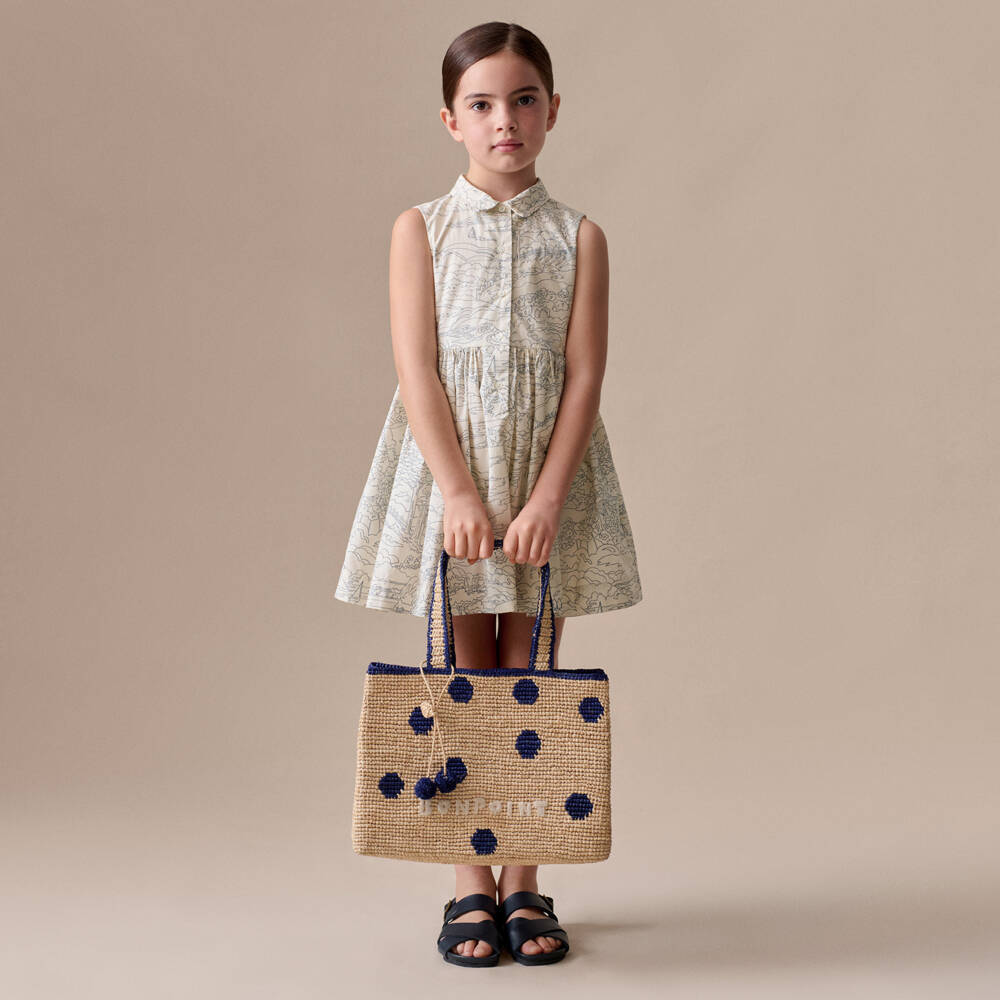 Bonpoint-Платье кремово-синее из хлопка с принтом Liberty для девочек | Childrensalon