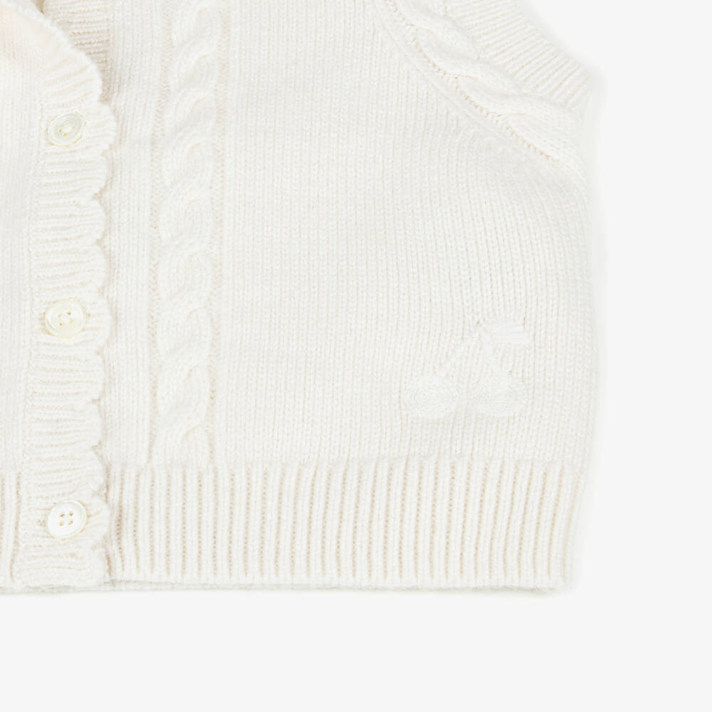 Bonpoint-Girls Ivory Cable Knit Waistcoat | Childrensalon