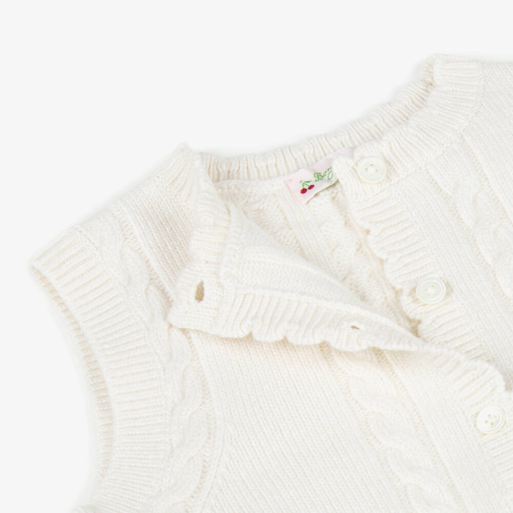 Bonpoint-Girls Ivory Cable Knit Waistcoat | Childrensalon
