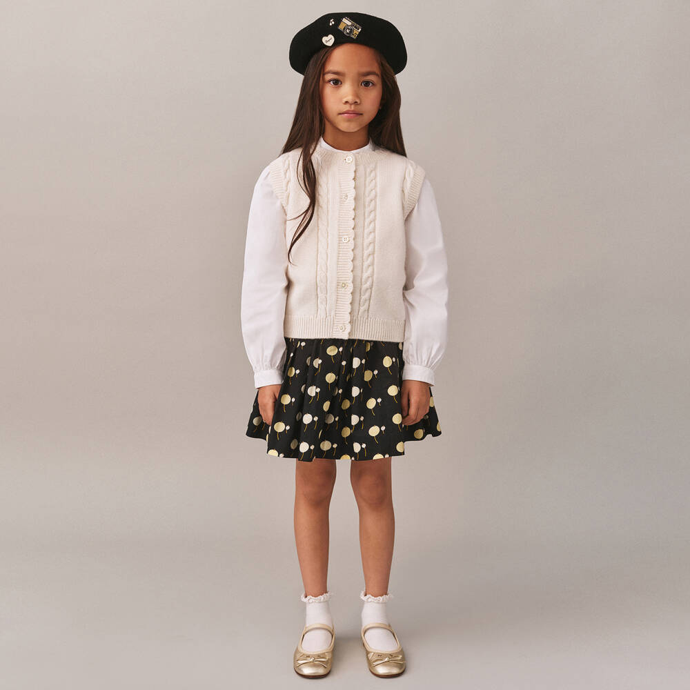 Bonpoint-Girls Ivory Cable Knit Waistcoat | Childrensalon