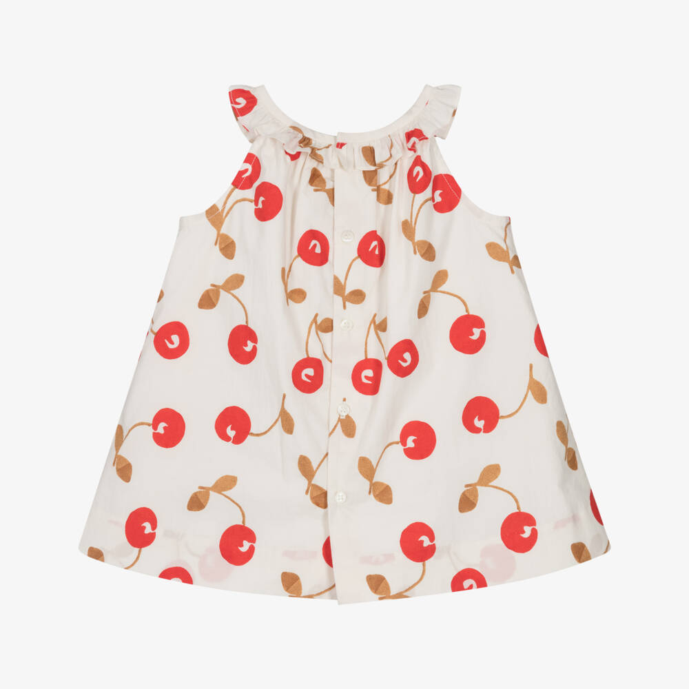 Bonpoint-Girls Ivory Cherry Print Cotton Poplin Dress | Childrensalon