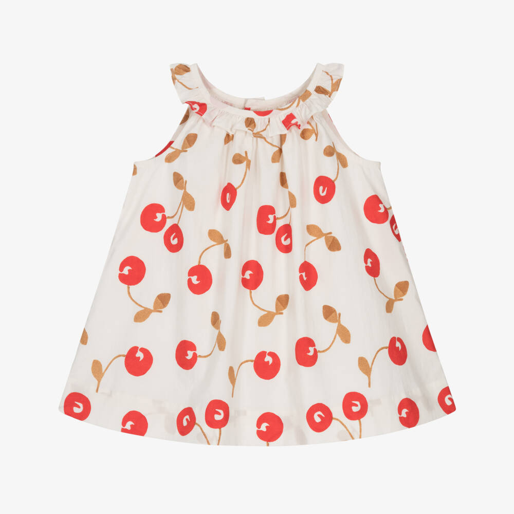 Bonpoint-Girls Ivory Cherry Print Cotton Poplin Dress | Childrensalon