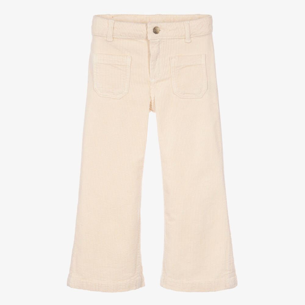 Bonpoint-Girls Ivory Corduroy Wide Leg Trousers | Childrensalon
