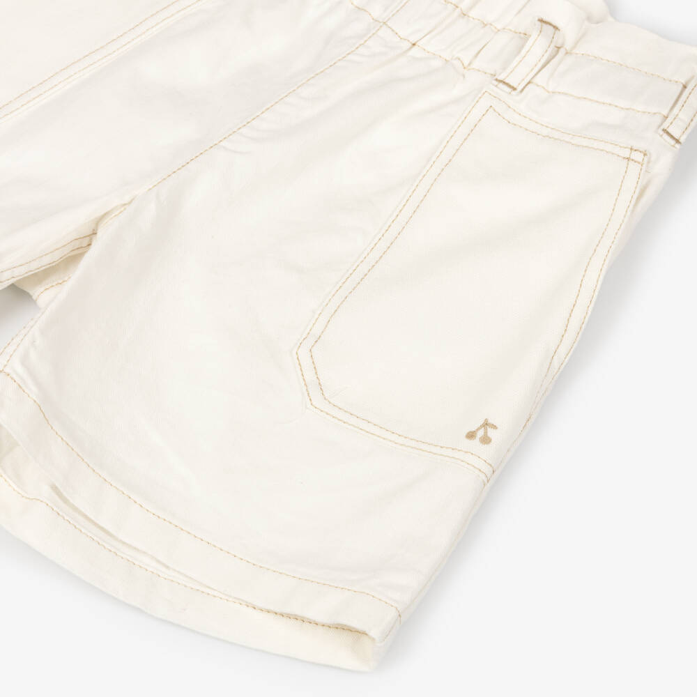 Bonpoint-Шорты с поясом кремовые хлопковые для девочек | Childrensalon