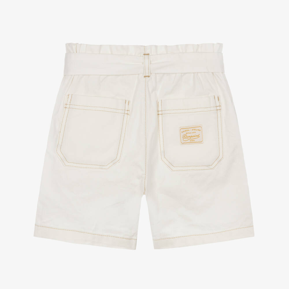 Bonpoint-Шорты с поясом кремовые хлопковые для девочек | Childrensalon