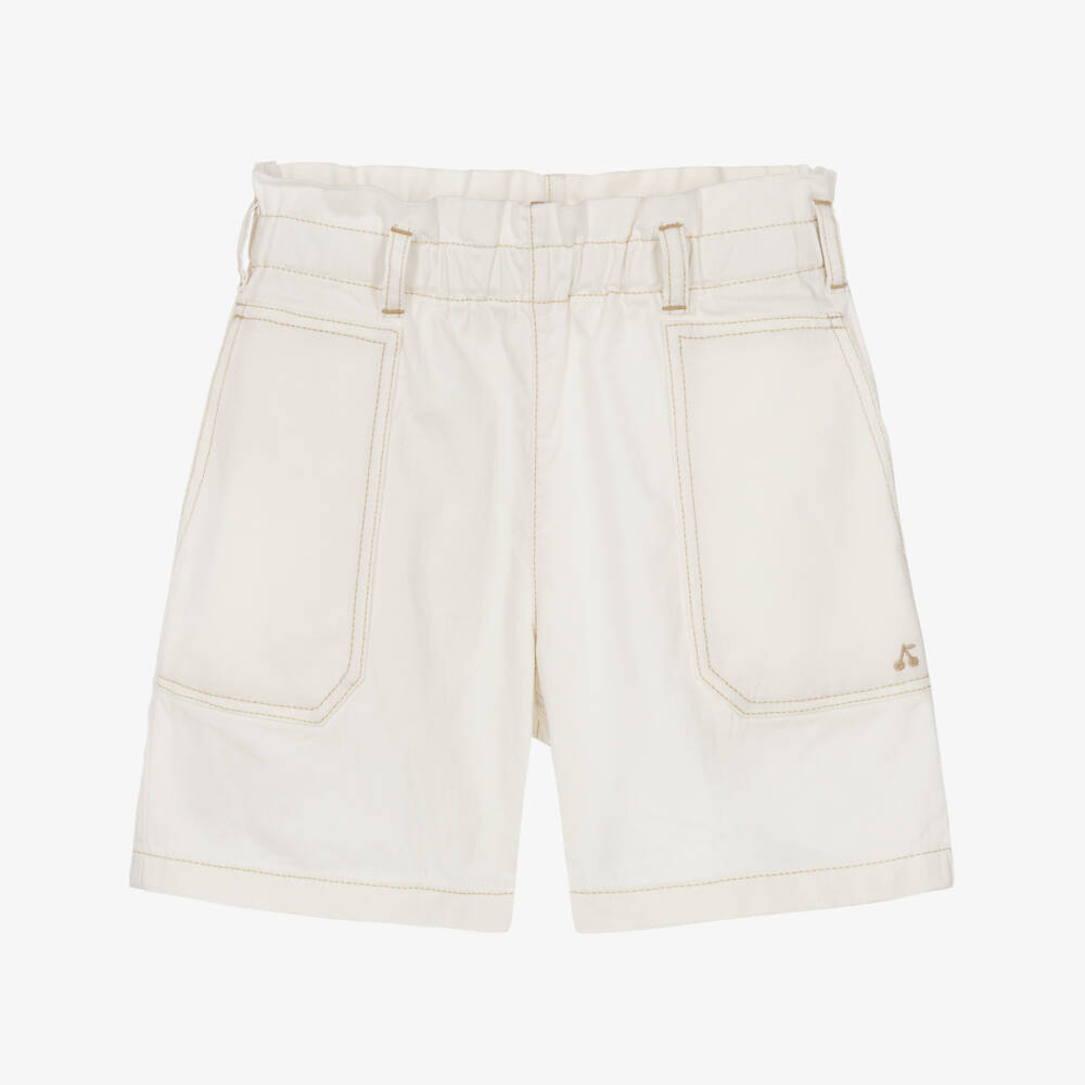 Bonpoint-Шорты с поясом кремовые хлопковые для девочек | Childrensalon