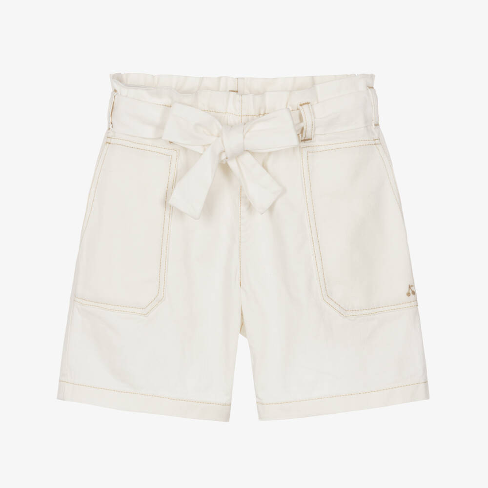Bonpoint-Girls Ivory Cotton Belted Shorts | Childrensalon