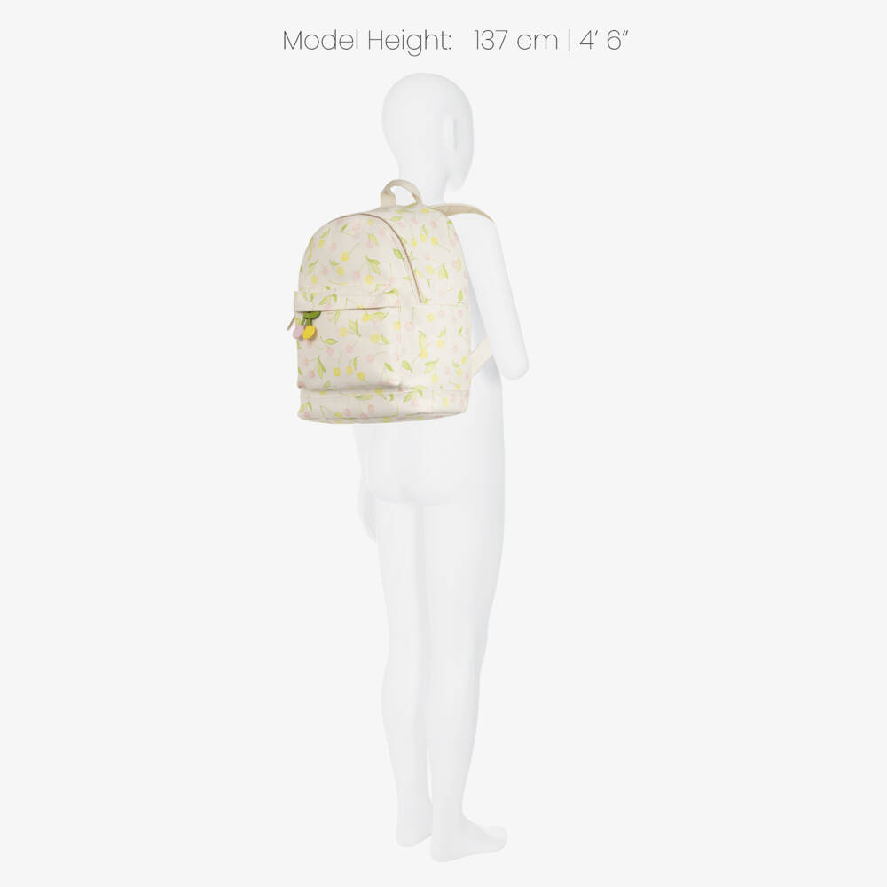 Bonpoint-Girls Ivory Cotton Canvas Cherry Backpack (36cm) | Childrensalon