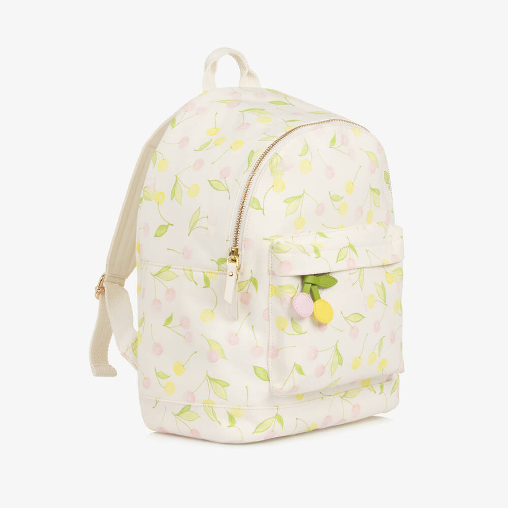 Bonpoint-Girls Ivory Cotton Canvas Cherry Backpack (36cm) | Childrensalon