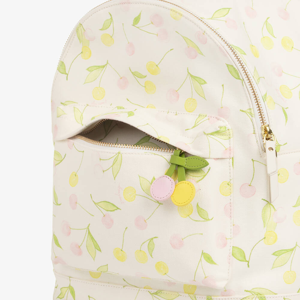 Bonpoint-Girls Ivory Cotton Canvas Cherry Backpack (36cm) | Childrensalon