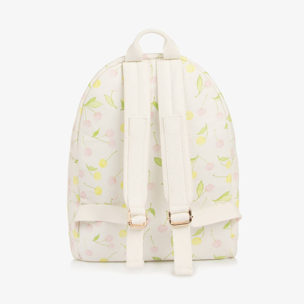 Bonpoint-Girls Ivory Cotton Canvas Cherry Backpack (36cm) | Childrensalon