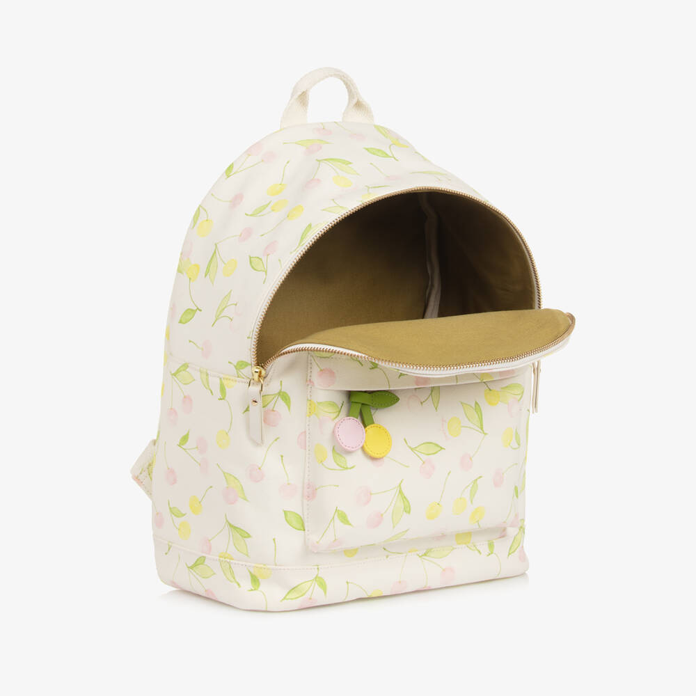 Bonpoint-Girls Ivory Cotton Canvas Cherry Backpack (36cm) | Childrensalon