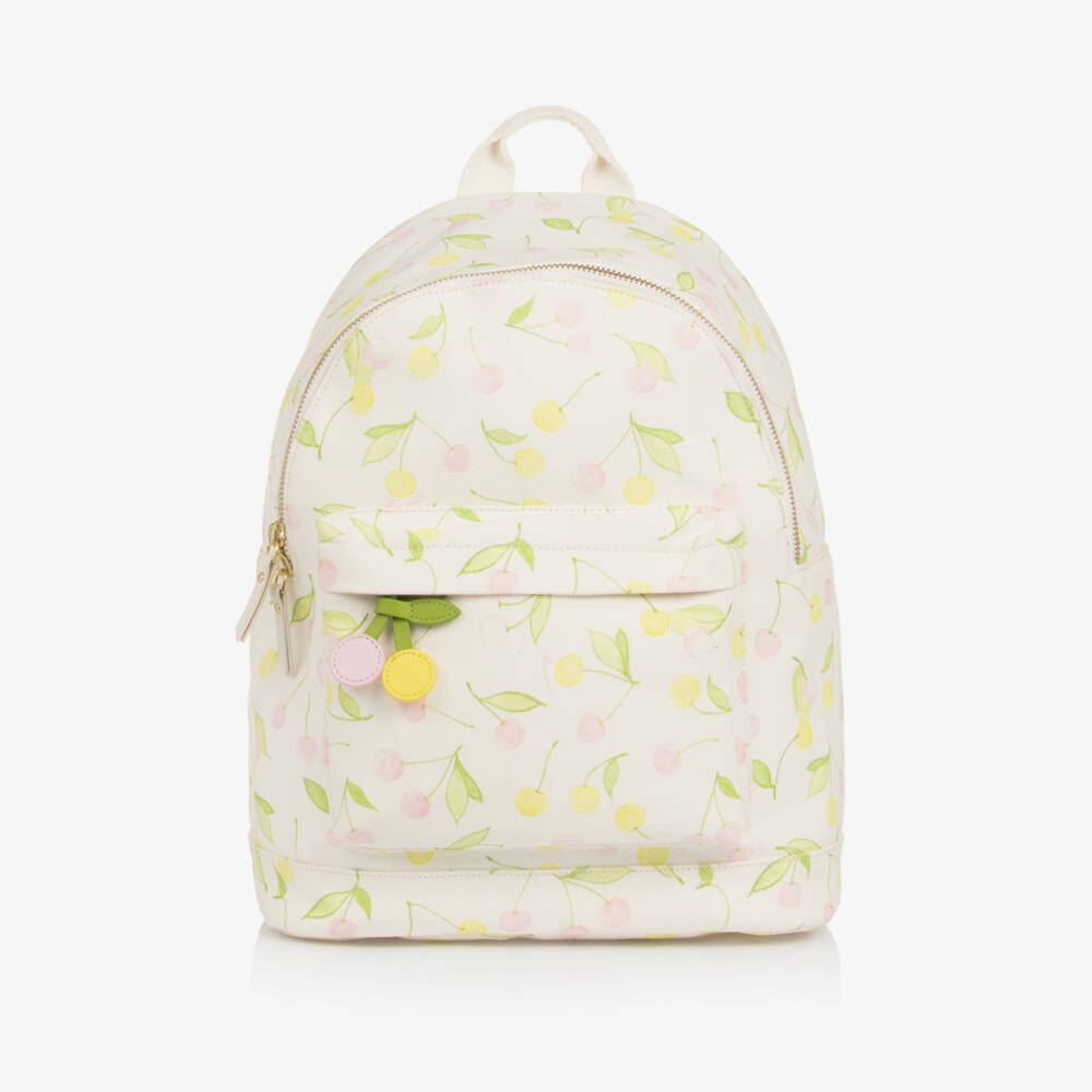 Bonpoint-Girls Ivory Cotton Canvas Cherry Backpack (36cm) | Childrensalon