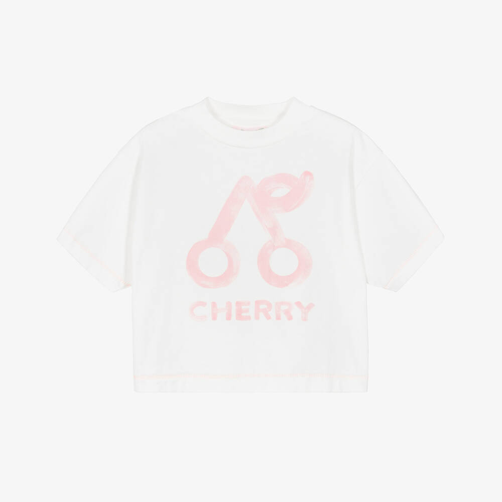 Bonpoint-Girls Ivory Cotton Cherry Logo T-Shirt | Childrensalon