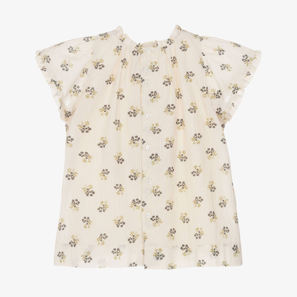 Bonpoint-Girls Ivory Cotton Dress with Black Floral Print | Childrensalon