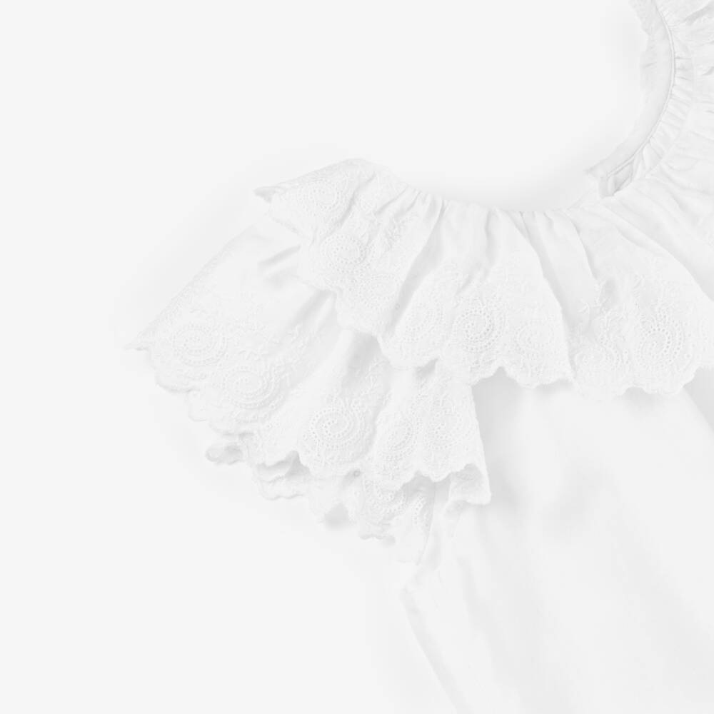Bonpoint-Girls Ivory Cotton Embroidered Lace Trim Blouse | Childrensalon