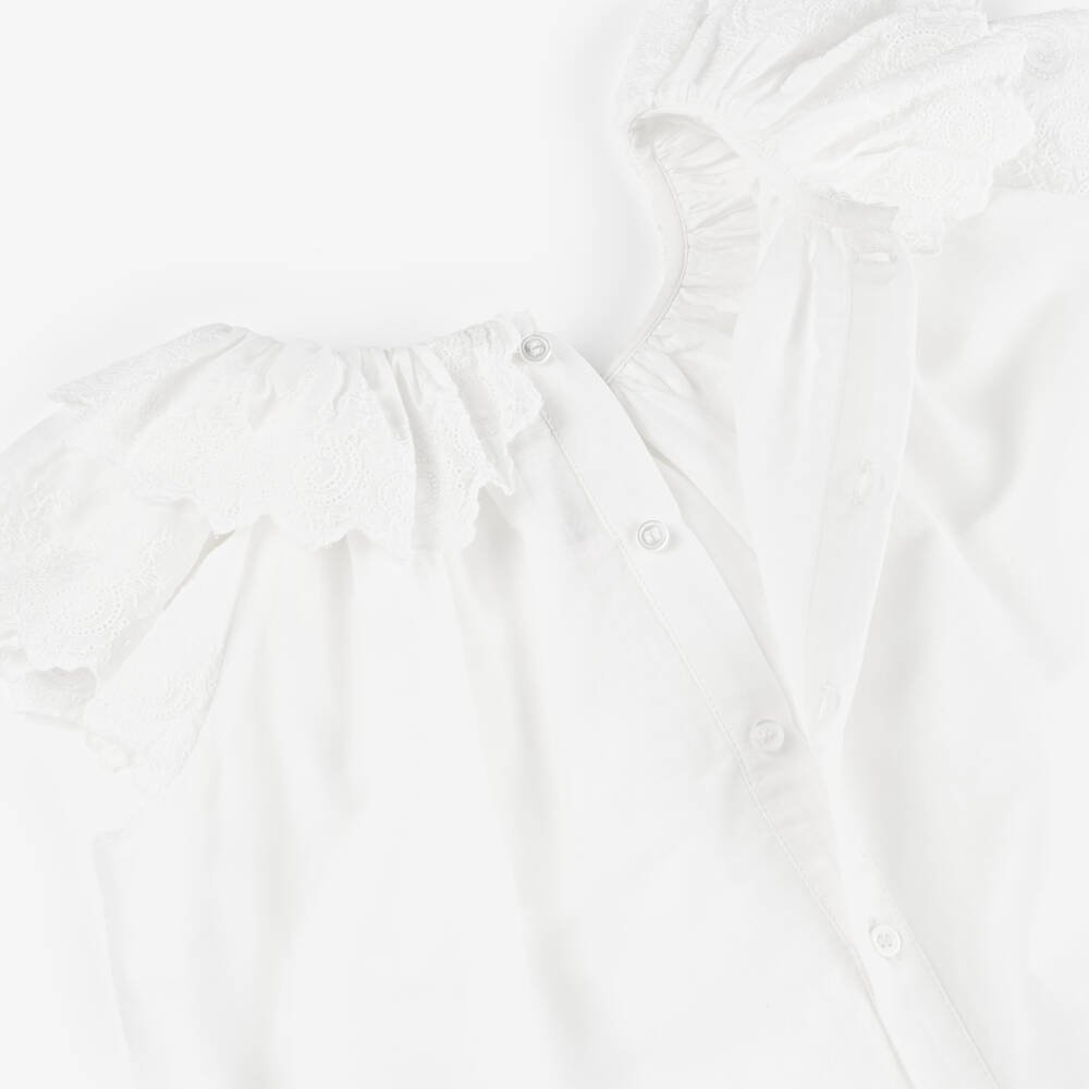 Bonpoint-Girls Ivory Cotton Embroidered Lace Trim Blouse | Childrensalon