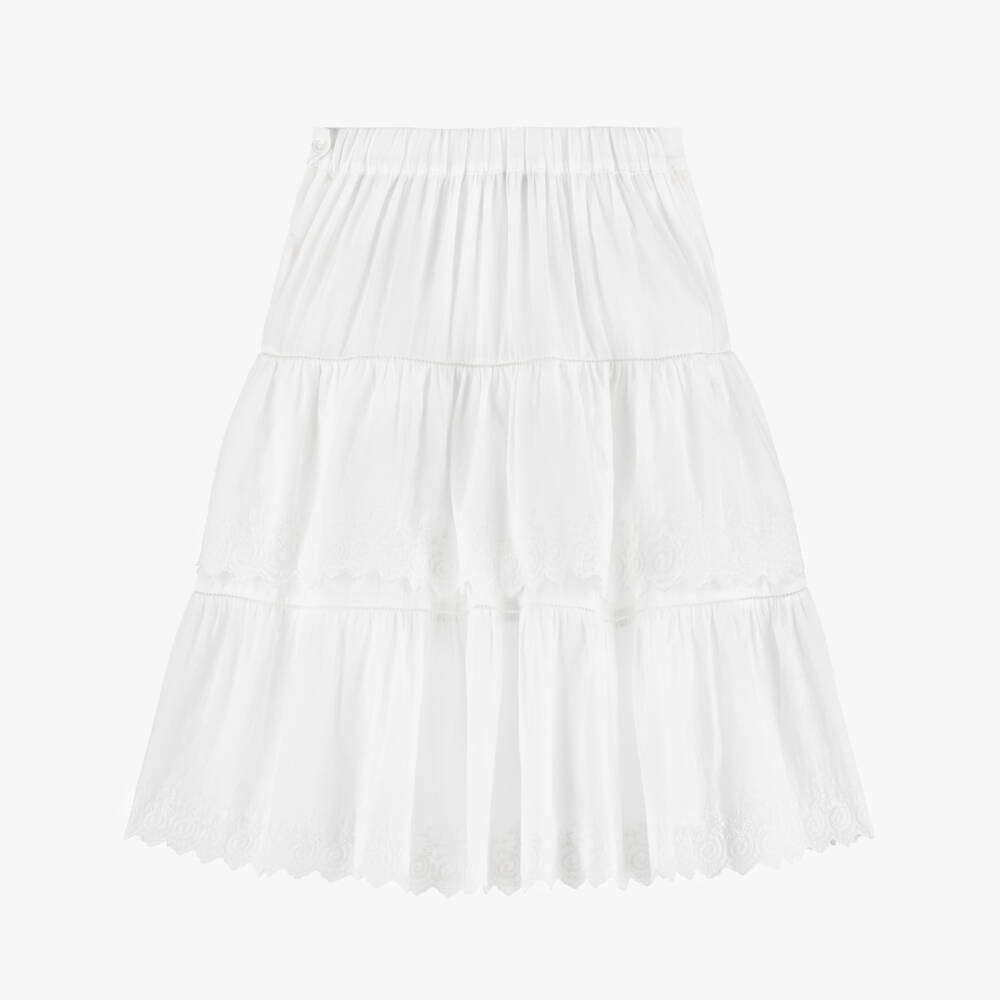 Bonpoint-Girls Ivory Cotton Embroidered Lace Trim Skirt | Childrensalon