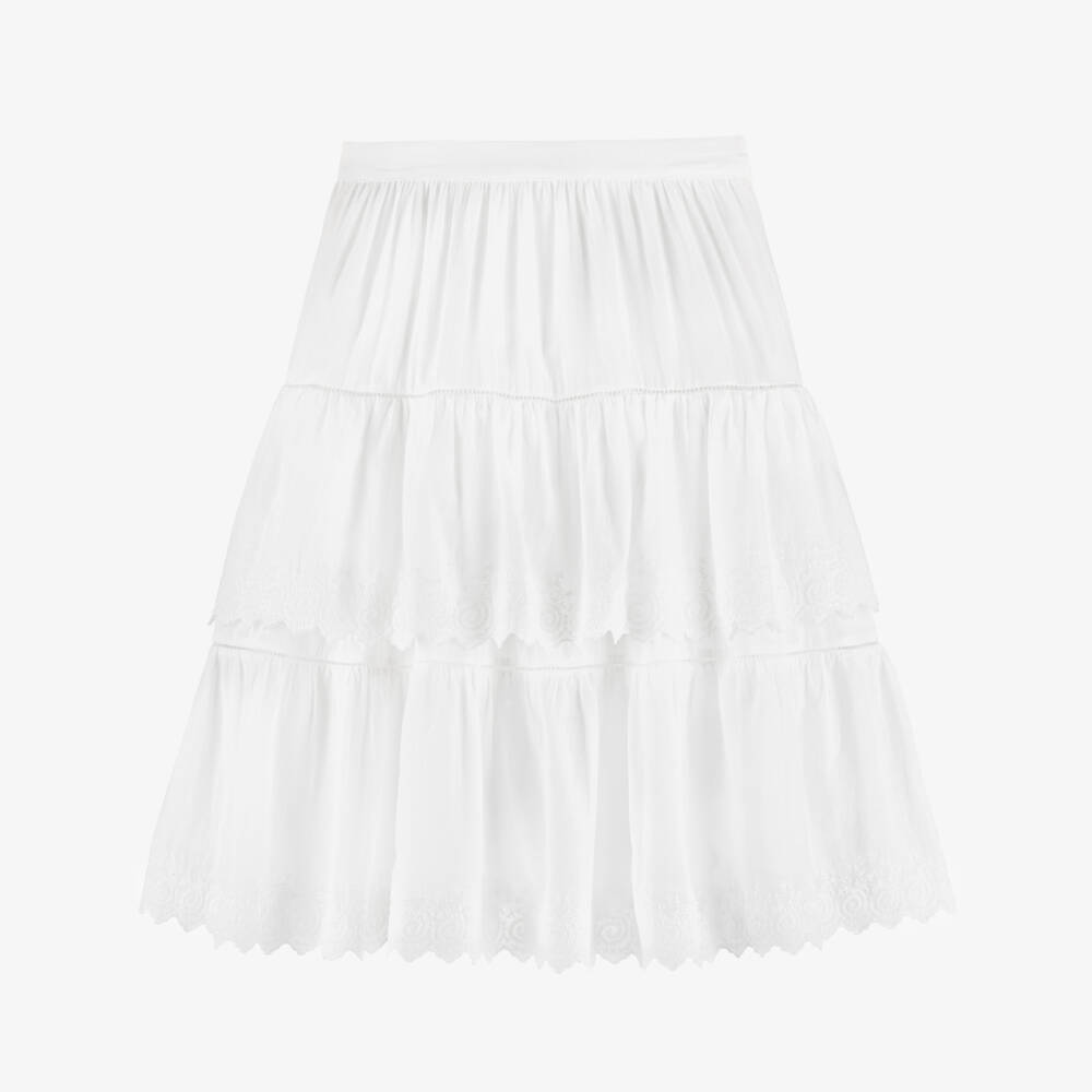 Bonpoint-Girls Ivory Cotton Embroidered Lace Trim Skirt | Childrensalon