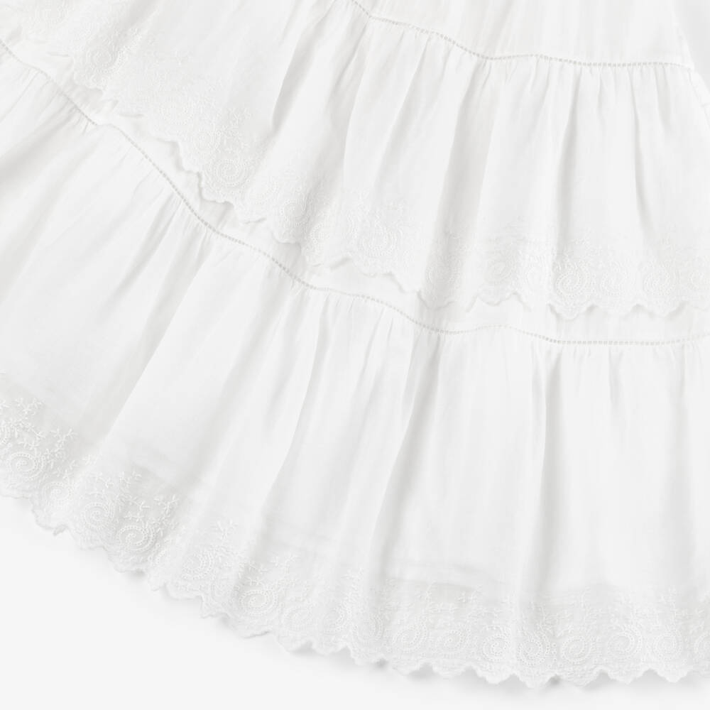 Bonpoint-Girls Ivory Cotton Embroidered Lace Trim Skirt | Childrensalon