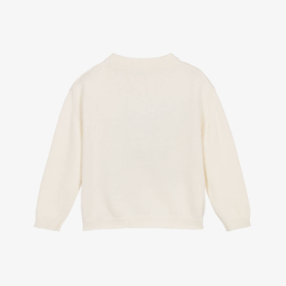 Bonpoint-Girls Ivory Cotton Knit Garden Scene Sweater  | Childrensalon