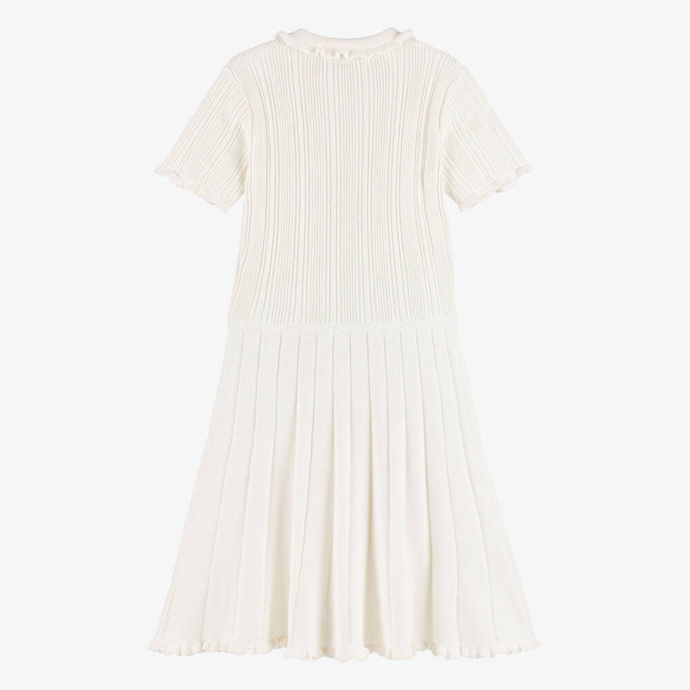 Bonpoint-Girls Ivory Cotton Knit Polo Dress | Childrensalon