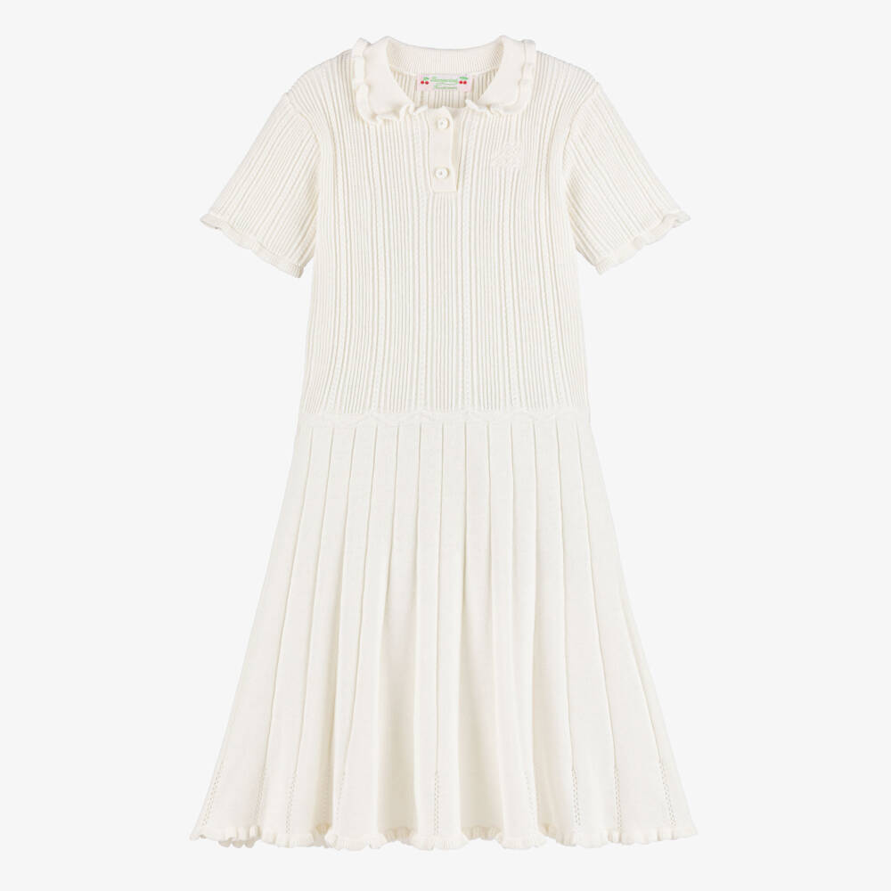 Bonpoint-Girls Ivory Cotton Knit Polo Dress | Childrensalon