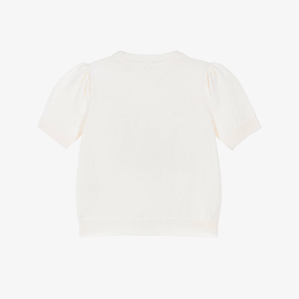 Bonpoint-Свитер кремовый хлопковый с короткими рукавами для девочек | Childrensalon
