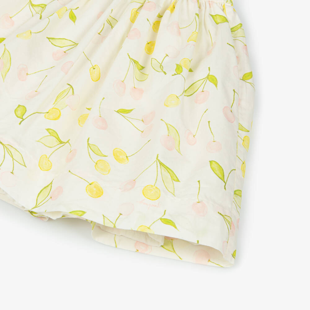 Bonpoint-Girls Ivory Cotton Skirt with Pink & Yellow Cherry Prints | Childrensalon