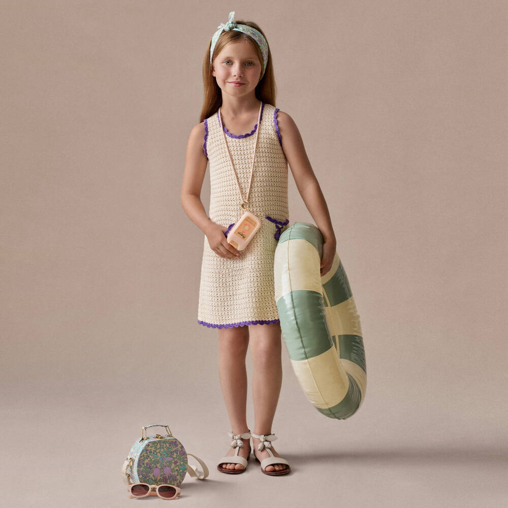 Bonpoint-فستان كروشيه قطن لون عاجي للبنات | Childrensalon