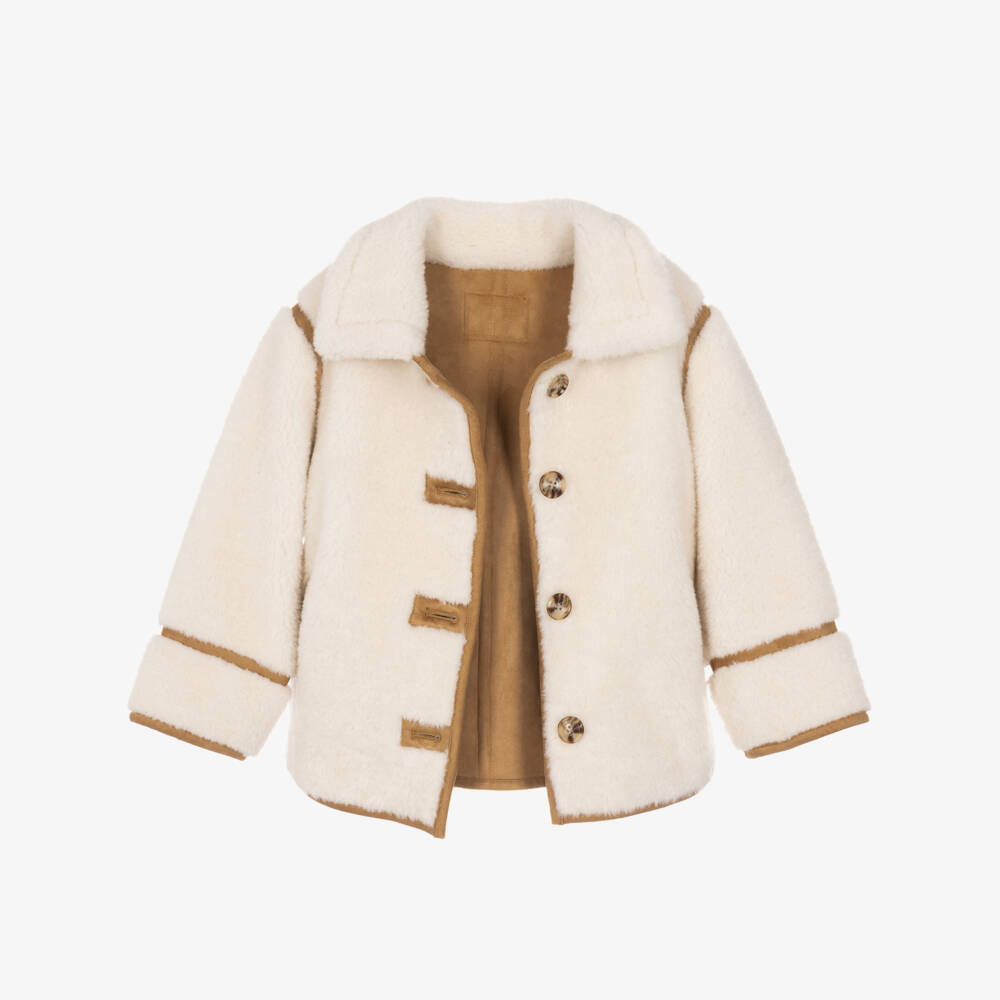 Bonpoint-Girls Ivory Faux Fur Jacket | Childrensalon