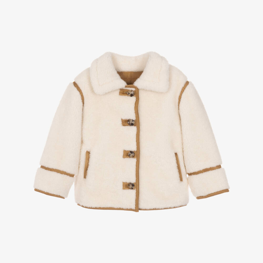Bonpoint-Girls Ivory Faux Fur Jacket | Childrensalon
