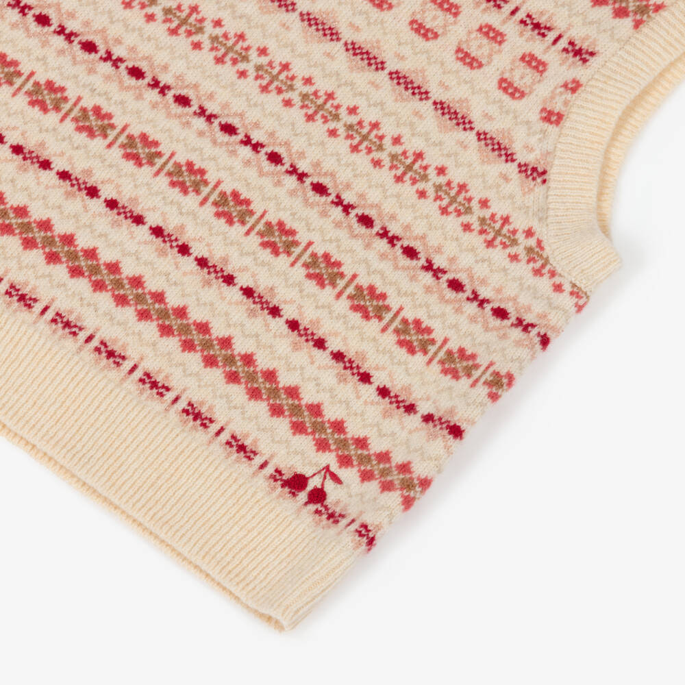 Bonpoint-Безрукавка кремово-розовая блестящая из шерсти для девочек | Childrensalon