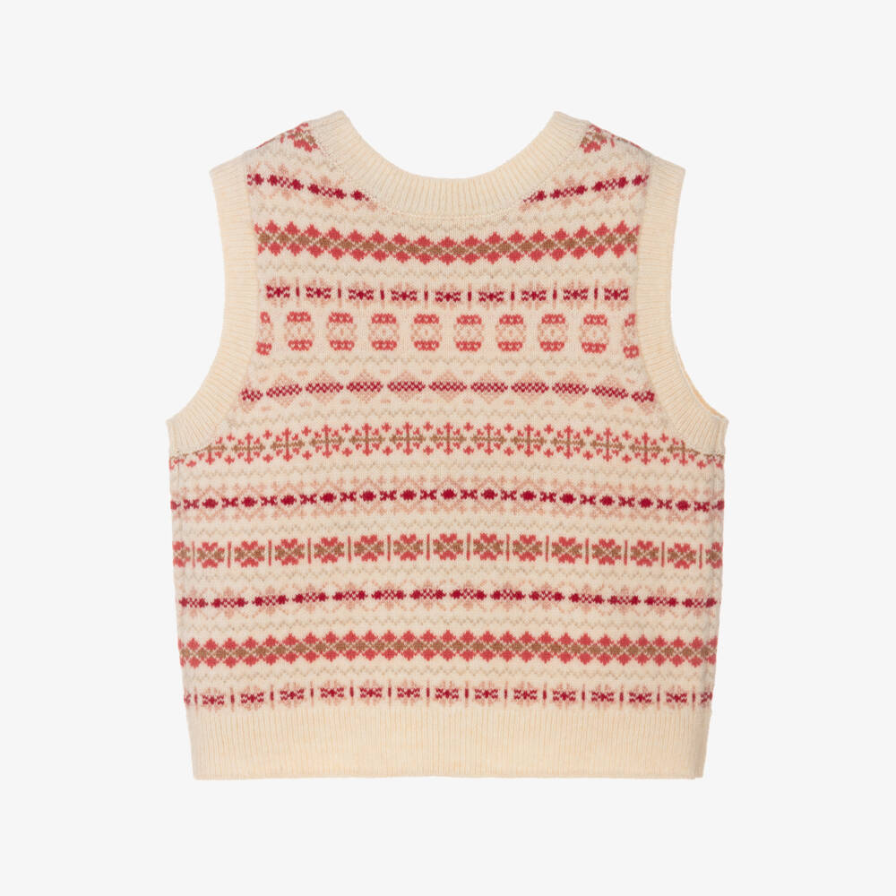 Bonpoint-Безрукавка кремово-розовая блестящая из шерсти для девочек | Childrensalon