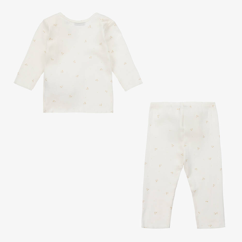 Bonpoint-Girls Ivory & Gold Cotton Leggings Set | Childrensalon
