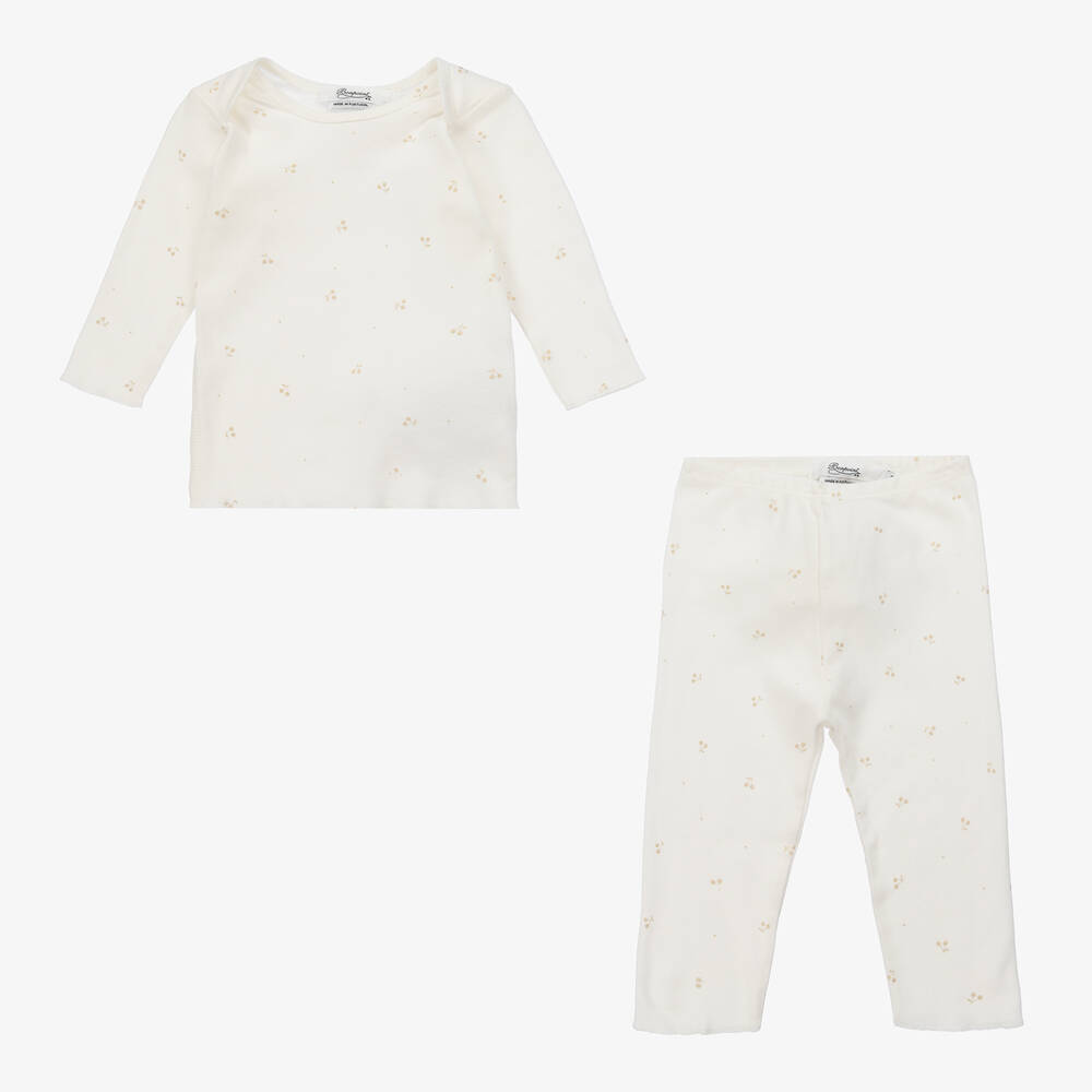 Bonpoint-Girls Ivory & Gold Cotton Leggings Set | Childrensalon
